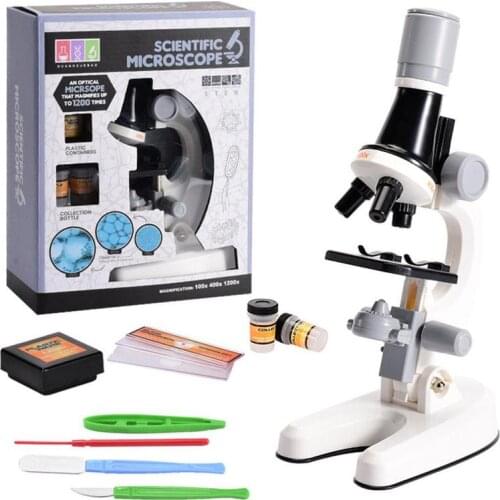 Microscope Kit For Kids Lab LED 100X-400X-1200X Home School Science Educational Toy Gift Biological Plastic Microscope