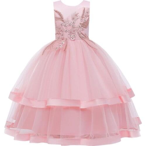 Summer hot-selling girls princess dress flower girl wedding dress multi-layer tutu skirt big boy beaded long dress