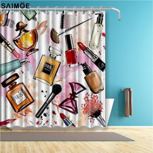 Fashion Makeup Perfume Cosmetics Seamless Pattern Shower Curtains Polyester Fabric Bath Curtain Shower Curtain Sets