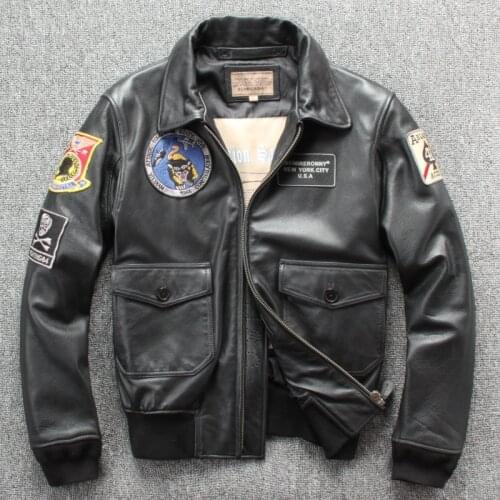 2020 Brand Genuine Leather Jackets Mens 100% Real Cowhide Skin Multi- Labeling Embroidery Turn-down Collar Zipper Bomber Jacket