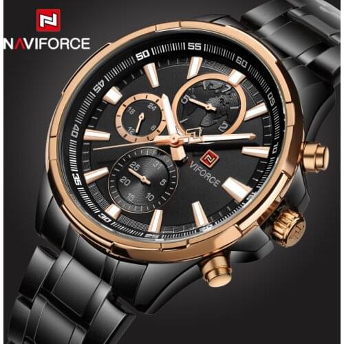Watches Men Naviforce Top Brand Mens Watches Black Steel Quartz Watch Men Casual Sport Chronograph Wristwatch Relogio Masculino