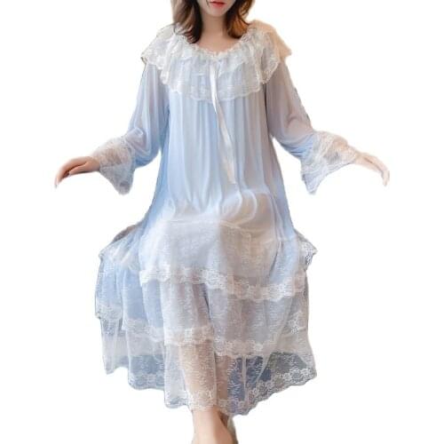 Womens Beautiful Lovely Sweet Spring Summer Palace Fairy Princess Nightgown Girls Lace Nightdress Homewear Gown Pink Big Yards