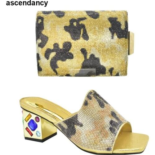 Latest Italian Designer Shoes and Bags Matching Set Nigerian Women Party Pumps High Heels Rhinestone Women Wedding Shoe Elegant