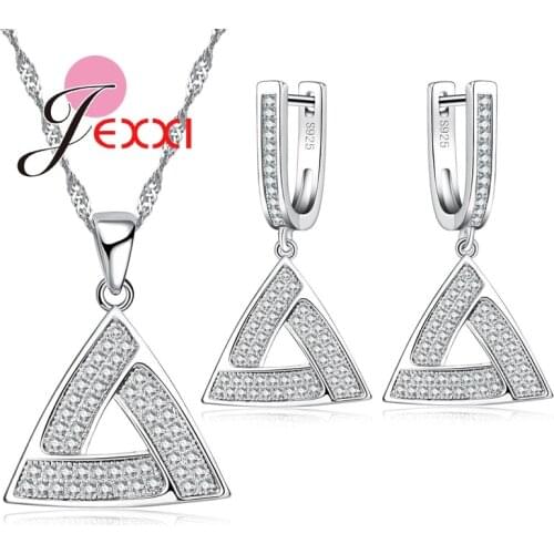New Arrival Triangle Pendant Necklace Earrings Fashion Woman Jewelry Set 925 Sterling Silver With Rhinestone