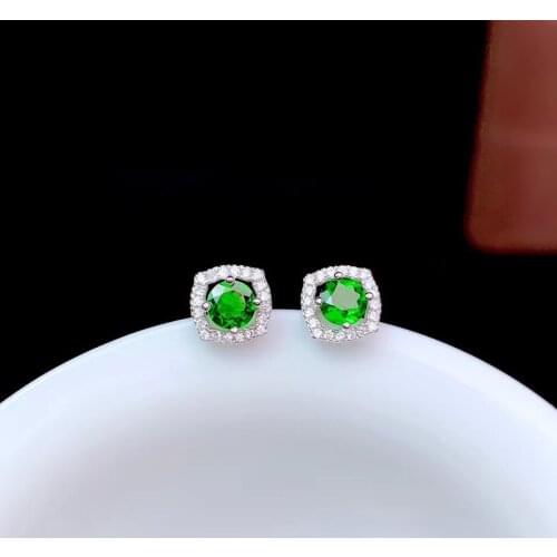 New pure natural Russian diopside earrings 925 silver Elegant Fashion Trend earrings