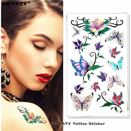Nu-TATY Butterfly flower Child Temporary Body Art Flash Tattoo Sticker 10*17cm Waterproof Henna Fake Tao Car Styling Wall Tattoo