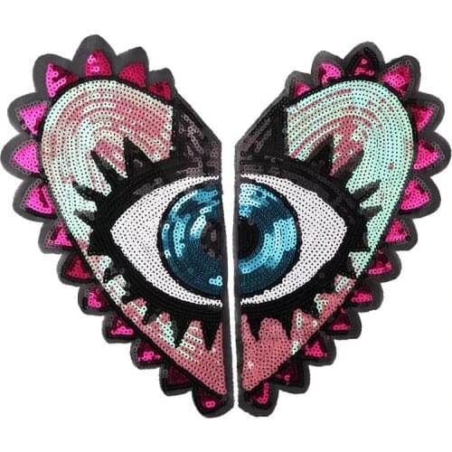 2019 New Hearted-shape Evil Eye Sequined Patches for Clothes DIY Garment Accessories Sequins Decoration Sequins Patch Sewing 1pc