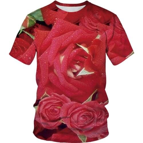 Factory direct fashion summer mens and womens t-shirts plant flowers printing casual t-shirts mens street t-shirt men