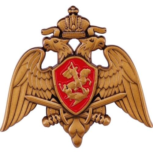Russian army military badge with double eagle and swords