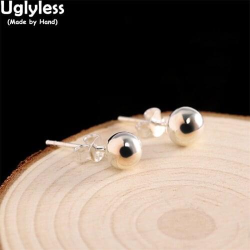 Uglyless 6MM Balls Classic MINI Silver Beans Studs Earrings for Women Glossy 925 Silver Earrings Simple Balls Fashion Jewelry