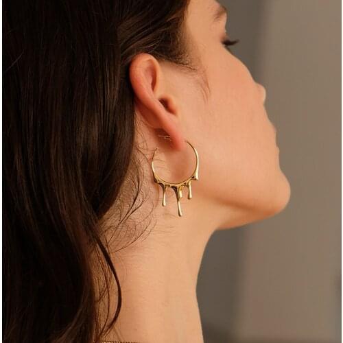 INS Water Drop Story High-quality simple lava niche designer oval hoop earrings cold wind personality earrings