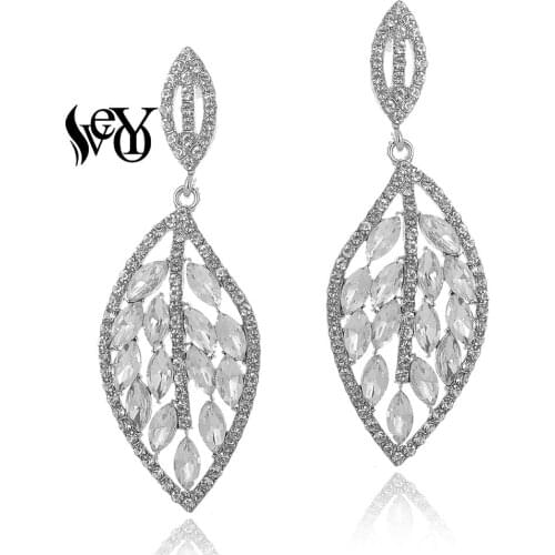 VEYO Leaf shape Crystal Drop Earrings for Women Elegant Rhinestone Earrings Fashion Jewelry Classic Gift