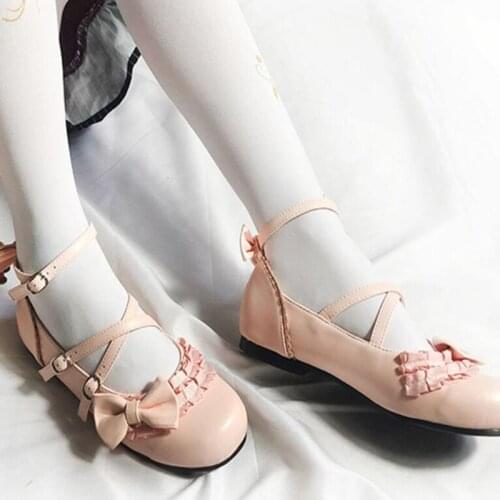 Single shoes Low-heeled Round Head Lolita Bowknot Princess Kawaii Girl Shoes Women Cute Cosplay Japanese JK Uniform Lolita Shoes