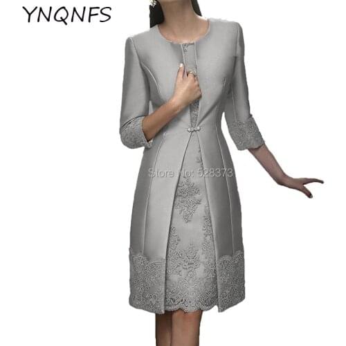 YNQNFS MD165 Real Pictures Elegant Short Mother of the Bride Dresses with 3/4 Sleeves Jacket Outfits Silver/Pearl Pink 2019