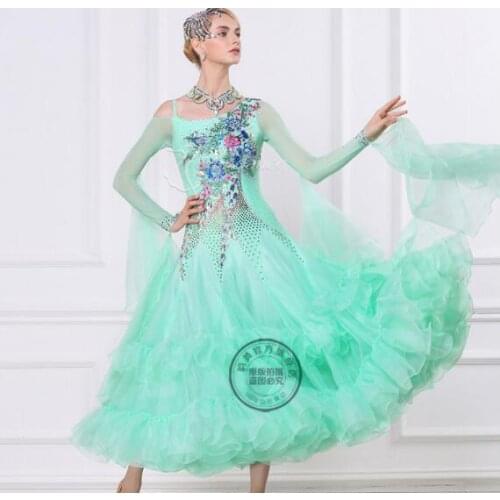 Green standard ballroom Waltz tango Fox trot Quick step lace Ballroom Modern competition Dress
