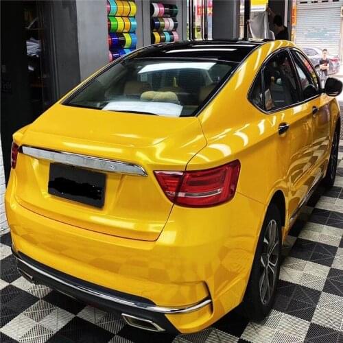 Metal Yellow Chrome Vinyl Film Car Wrap Sheet Roll Film Stretchable Car stickers and Decals Vehicle Automobiles Car Accessories