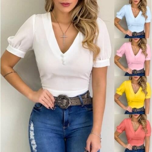 2020 Blouse Shirt Womens Korean Style V Neck Fashion Clothing Short Sleeve Women Tops And Blouses Female Clothes Stylish Ladies