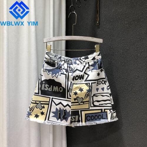 Streetwear Women Denim Skirt Pocket Tassel Fashion Letter Print High Waist Mini Skirt Female Summer Casual A-Line Jeans Skirts