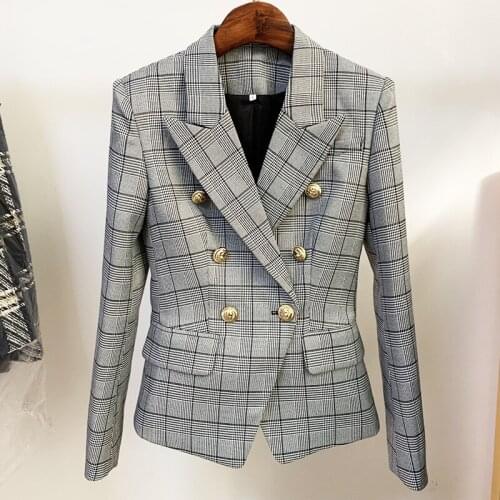 2021 Nova Ladies Jacket Double Brestra Ion Buckle Slim Fit British Plaid High Quality Suit O127