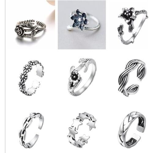 Cxwind Retro Flowers Chain Fish Ring Daisy Connect Charm Open Rings for Women Toe Wedding Statement Star Rose Jewelry anillos