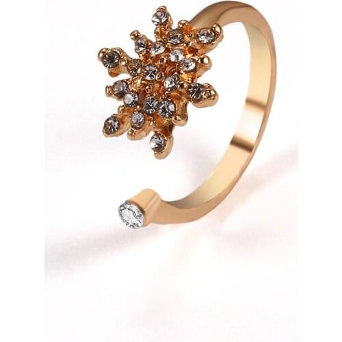 Girl Ring Silver Color Opening Snowflake Micro Inlaid Zircon Ring Couple Fashion Ring Delicate Banquet Personality Accessories