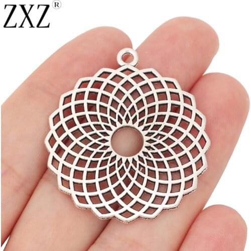 ZXZ 10pcs Tibetan Silver Large Open Hollow Filigree Flower Charms Pendants for Necklace Jewelry Making Findings 38x38mm