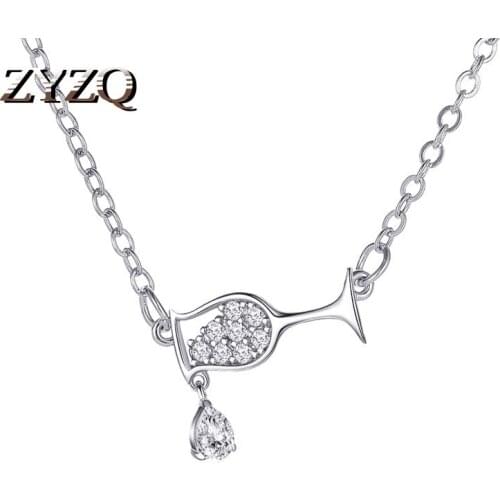 ZYZQ Simple Trendy Goblet Clavicle Pendant Necklace For Women Female Elegant White Chain Necklaces Cubic Zirconia Jewelry Gifts