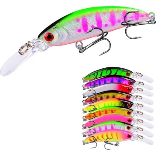 1pcs Minnow 6g / 7cm Longmouth Lure Bait Fishing lures Ocean Boat 3D Eyes Plastic Hard Jerkbait Fish Leurre Peche Mer 8# Hooks