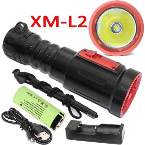1200LM 10W LED Diving Flashlight XM-L2 LED Lamp Lantern Searchlight Underwater Waterproof Torch +26650 Battery +Charger