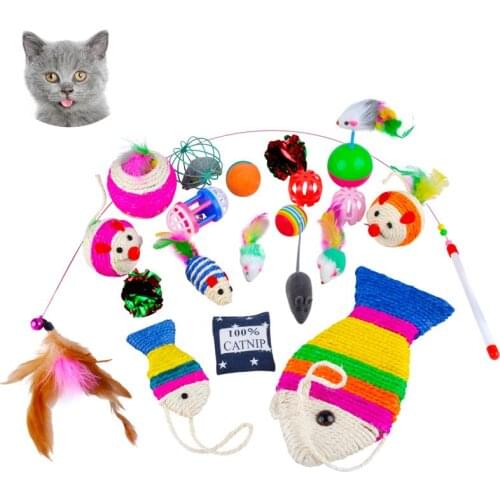 20pcs Funny Fish Shape Pet Cat Kitten Teaser Cute Simulation Fish Playing Toy Catnip Toy Pillow Doll Feather Ball Teaser