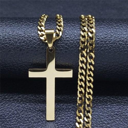 2021 Hip Hop Stainless Steel Cross Chain Necklace for Women/Men Gold Color Statement Necklace Jewelry collier croix NXHYB7S05