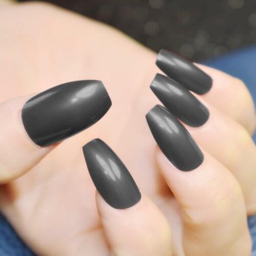 24pcs Black Ballerina Coffin Nails False Nail Full Cover Flat Shape Acrylic Nail Tips Artificial Nails Fake Nails Fuax Ongles