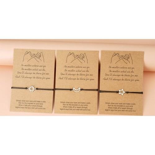 3pcs New Simple Star Moon Sun Shape Good Friend Bracelets Handmade Rope Chain Friendship Bracelets For Women Girls Jewelry Gift