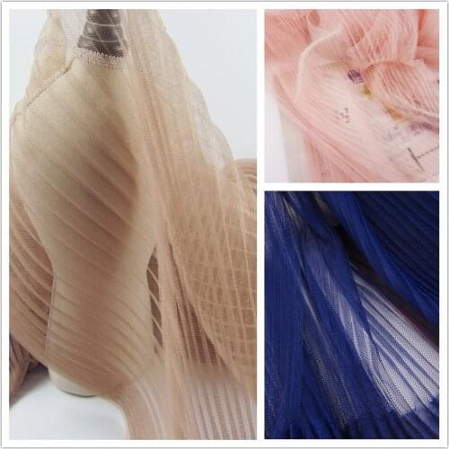 5Metres Apricot Evening Gowns Pleated Mesh Lace Fabric White Royal Blue Crumpled Tulle Net Fabric For Wedding Organ Skirt Dress