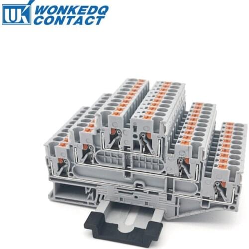 50Pcs PT2.5-3L Triple Level Electrical Connector 3 Layer Feed Through Wire Terminals Push-in Din Rail Terminal Block PT 2.5-3L