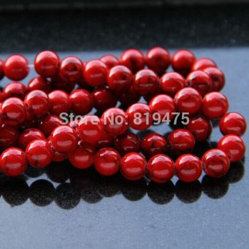 6 8 mm Synthetic Stone beads Round Red Color Howlite Fashion beads for jewelry making