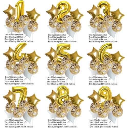 9psc gold silver Confetti 1-9 kid' birthday party balloons helium pentagram house wall decor wedding anniversary globos kid show