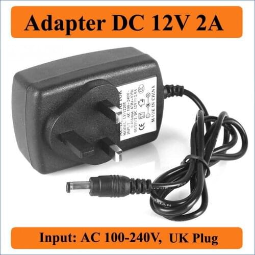12V 2A UK Plug AC DC Adapter AC100-240V Converter to DC12V 2000mA Power Supply 5.5mm x 2.1-2.5mm for LEDs strip light, mini TV