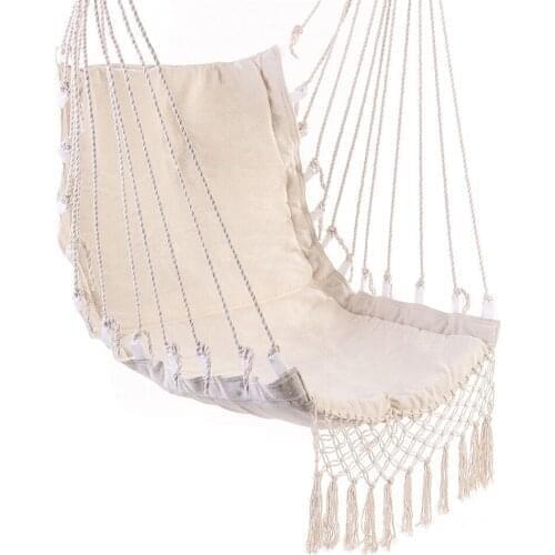 White Portable Hammock Indoor Outdoor Hanging Bed Tassel Canvas Swing Chair Garden Hanging Hammock Chair Seat
