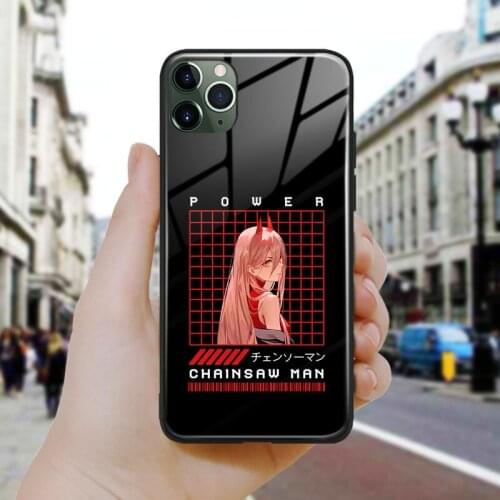 Chainsaw man power art design Soft Silicone Glass Phone Case Cover Shell For iPhone SE 6 6s 7 8 Plus X XR XS 11 12 Mini Pro Max
