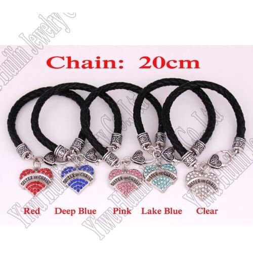 High Quality 20CM length rhodium plated zinc studded with sparkling crystals SISTER IN CHRIST charm bracelet