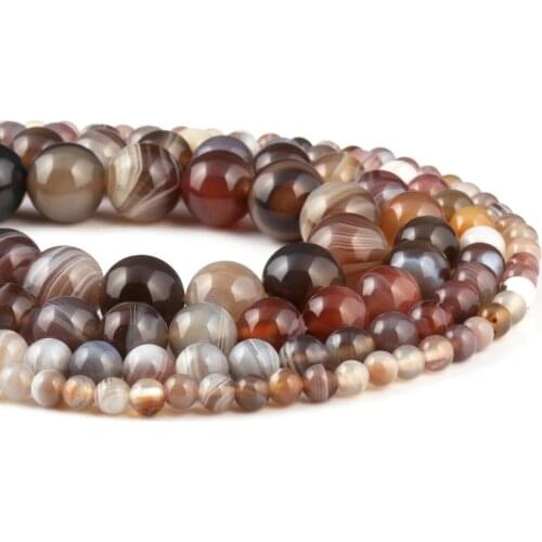 Loose Beads Natural Stone grey stripe agated Round Shape Stone Beads for Jewelry Making Necklace Bracelet Gift for Women