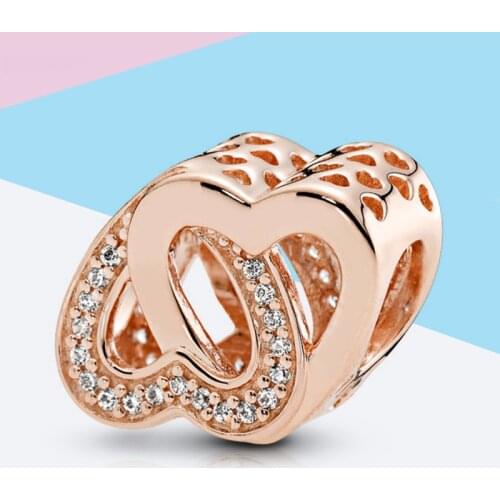 925 Sterling Silver beads Entwined Hearts Beads Rose Gold Charm fit Original Pandora charms Silver 925 Bracelt DIY Women Jewelry
