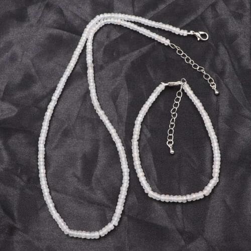 New Exquisite Jewelry Natural Stone Crystal Bead Chain Necklace Bracelet Charms Women Female Sets Wedding Party Simple Gift B111