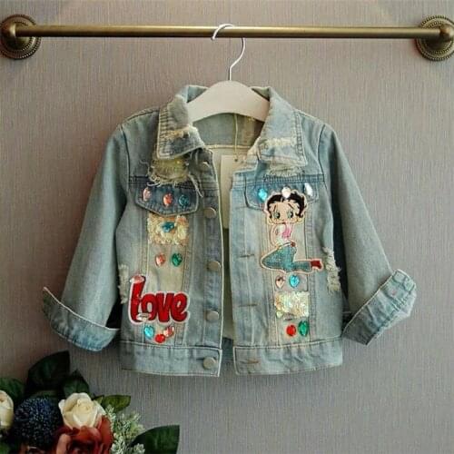 Spring/Autumn Girls Jacket Denim Jacket Childrens Jacket Ripped Jeans Teenage Children Outerwear Baby Clothes Coat for Girl 1-8