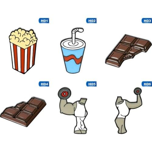 Chocolate Soda Popcorn Calories or Fitness Enamel Pin Brooches Shirt Lapel Bag Badge Sports Jewelry Gift For kid friends