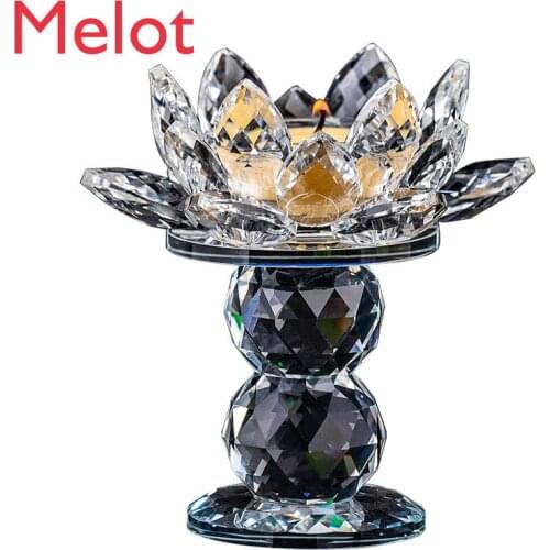 Crystal Double Ball Lotus Candlestick Decoration Buddhist Supplies Butter Lamp Buddhist Hall Buddha Lamp Temple Candle Display
