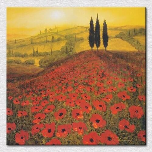 Canvas printed picture from handpainted landscape oil paintings Hillsides covered with poppies