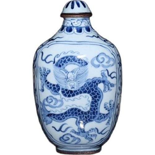 China old Beijing old goods Blue Dragon Enamel Blue Dragon Snuff Bottle
