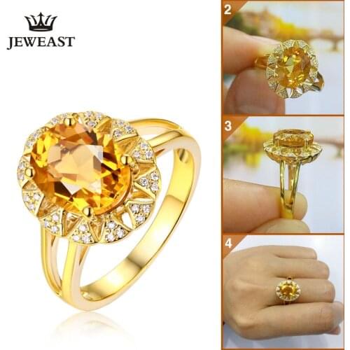 MAQ Natural Citrine 18K Pure Gold 2020 New Hot Selling Top Ring Women Heart Shape Ring For Ladies Woman Genuine Jewelry